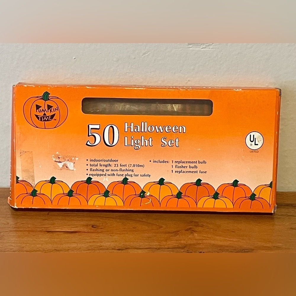 Pumpkin Time 50 Halloween Light Set Holiday Orange New Tested Kmart Vtg - Picture 2 of 5
